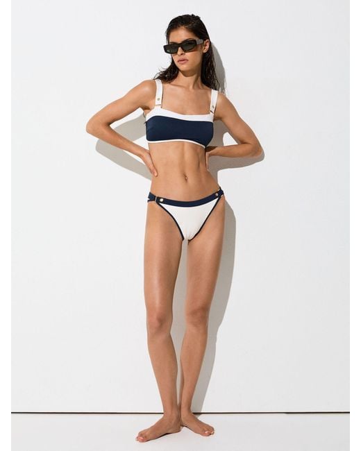 Reiss Blue Contrast Fixed-Side Bikini Bottoms