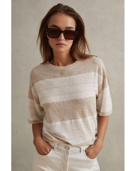 Reiss Brown Isla - Neutral/ivory Knitted Crew Neck T-shirt