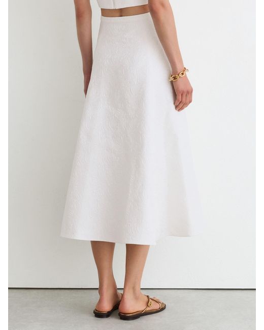 Reiss White Cotton-Blend Jacquard Midi Skirt