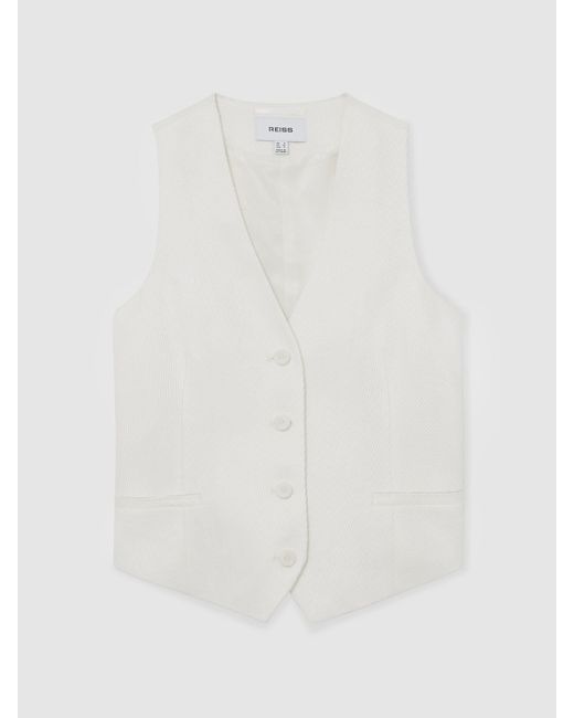 Reiss White Linen-Blend Tailored Waistcoat