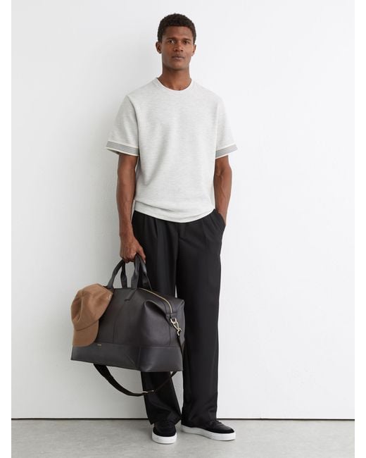 Reiss White Textured Tape-Cuff T-Shirt With Cotton for men