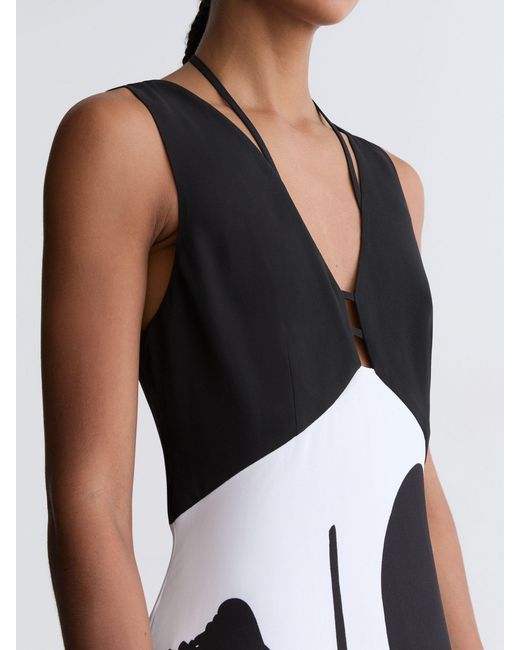 Reiss White Graphic Floral-Print Maxi Dress