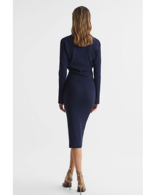 reiss elaina collared knit dress - Navy Rib-knitted Midi Dress, S in Blue USNEW_07_17_26
