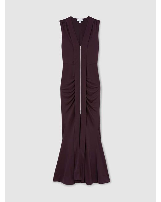 Reiss Multicolor Crepe-Jersey Zip-Detail Ruched Maxi Dress