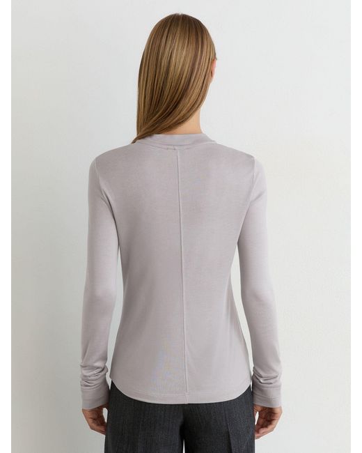 Reiss Brown High V-Neck Long-Sleeve Top