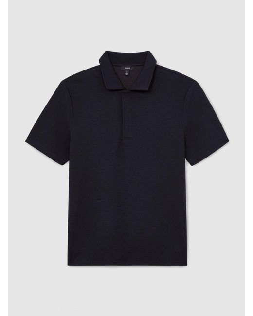 Reiss Blue Textured Concealed-Placket Polo Shirt for men