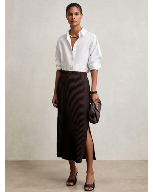Reiss White Pleated Jersey Midi Skirt