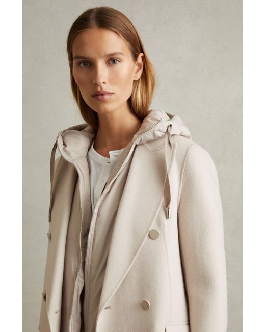 Reiss Natural Maeve - Neutral Petite Wool Blend Double Breasted Blindseam Trench Coat