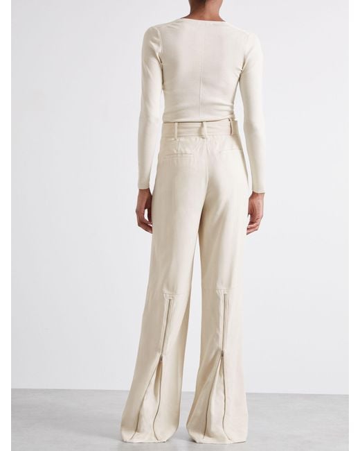 Reiss White Atelier Wide Leg Crepe Trousers With Wool