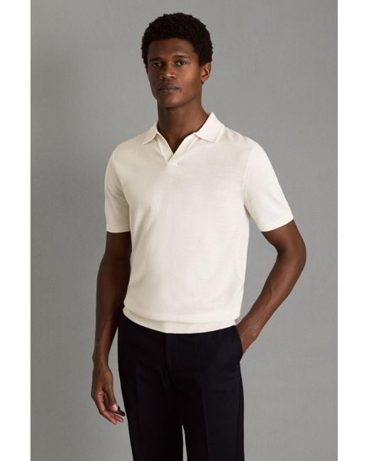 Reiss Gray Duchie - Snow Merino Wool Open Collar Polo Shirt for men