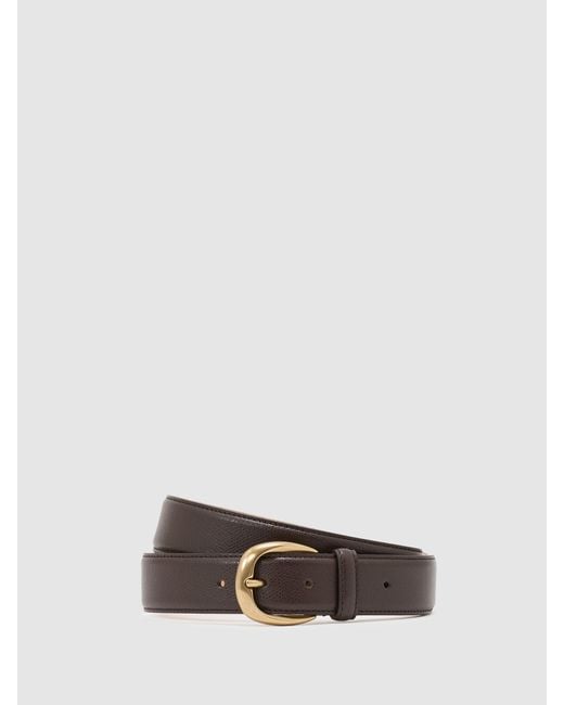 Reiss White Pebble - Dark Brown Pierce Pebble Pebbled-leather Curved-buckle Belt, 36 for men