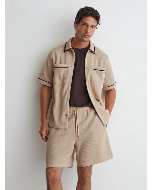 Reiss Natural Textured Piped Drawstring Shorts for men