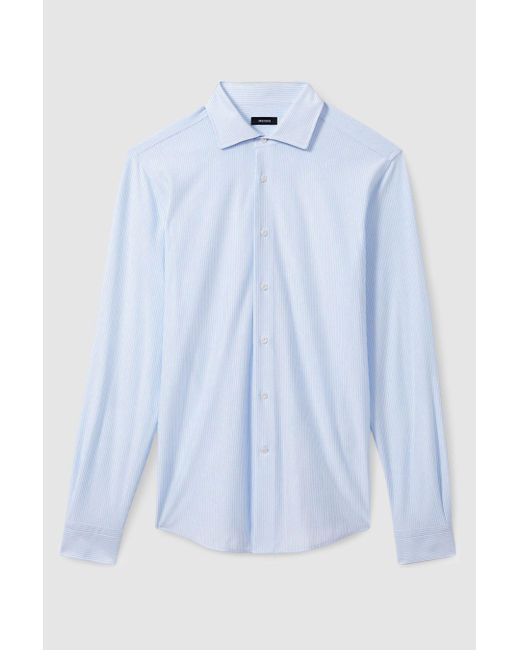 Reiss Blue Stripe Cotton-Blend Cutaway-Collar Striped Shirt for men