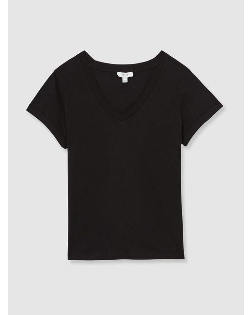 Reiss Luana - Black Cotton-jersey V-neck T-shirt, Xs (us 2)