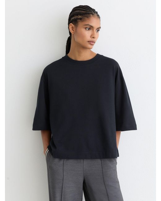 Reiss Blue Cotton Ribbed-Neck Oversized T-Shirt