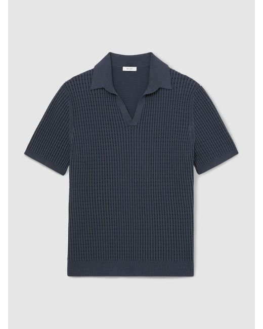 Reiss Merit - Dark Airforce Blue Micro-cable Open-collar Cotton-blend Shirt, L for men