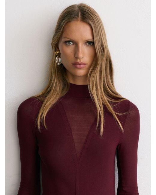 Reiss Purple Sheer-Detail Long-Sleeve Knitted Top