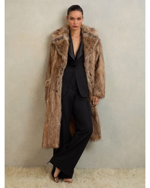 Reiss Brown Atelier Faux-Fur Long Coat