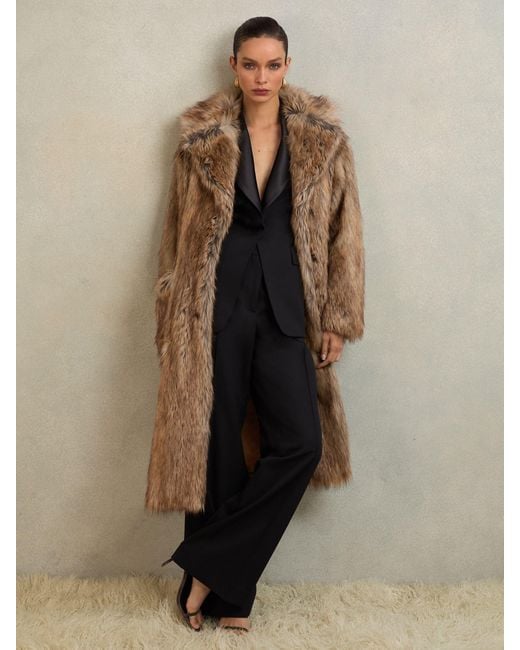 Reiss Brown Atelier Faux-Fur Long Coat