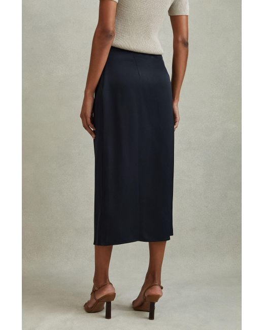 Reiss Blue Bella - Navy High Rise Wrap Midi Skirt