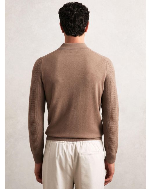 Reiss Brown Wool Waffle-Knit Half-Zip Polo Shirt for men