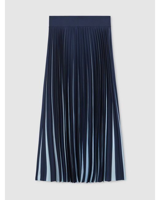 Reiss Serena - Navy/pale Blue Contrast Pleated Midi Skirt, Us 8