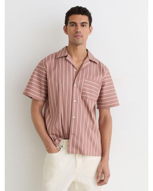 Reiss Pink Cotton-Blend Stripe Cuban-Collar Shirt for men