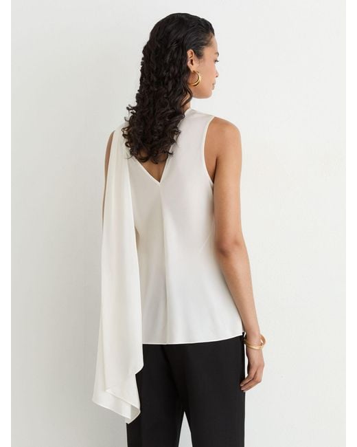 Reiss White Silk-Blend Draped Sleeveless Top