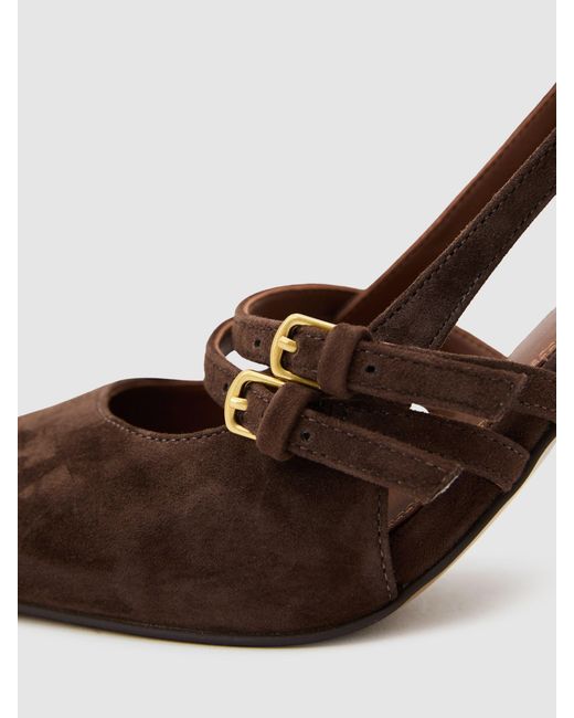Reiss Brown Suede Buckle-Strap Court Shoes