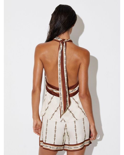 Reiss White Chain-Print Halterneck Top