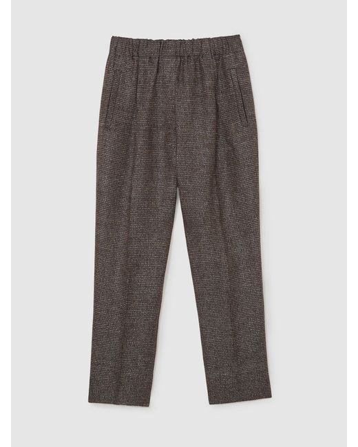 Reiss White Lourdes - Brown Woven Linen Cropped Tapered Trousers, Us 10