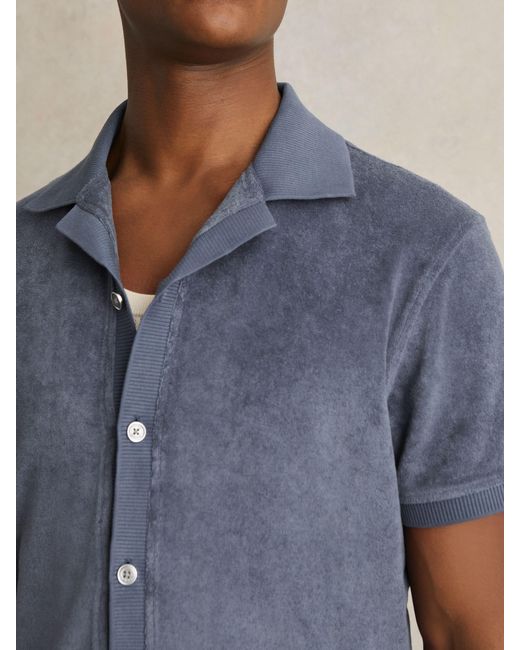 Reiss Blue Cotton Blend Towelling Shirt for men