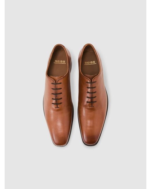 Reiss Brown Light Tan Mead Leather Lace-Up Oxford Shoes for men