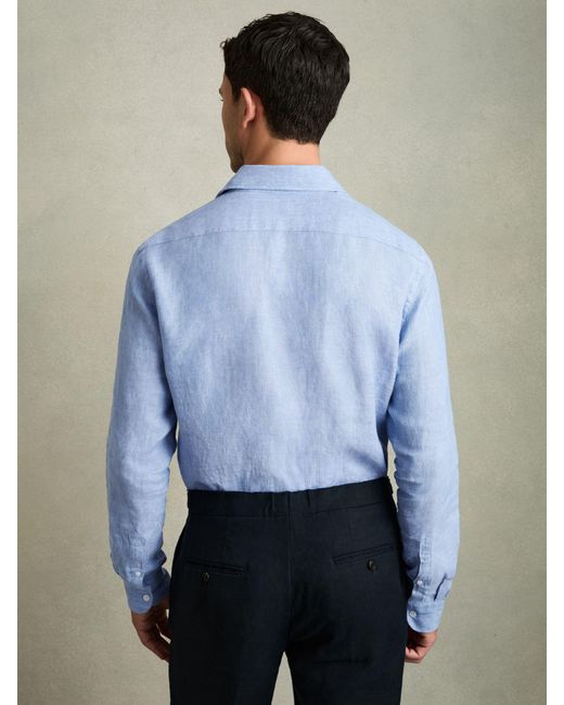 Reiss Blue Linen Button-Through Shirt for men