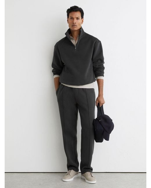 Reiss Black Cotton-Blend Half-Zip Sweatshirt for men
