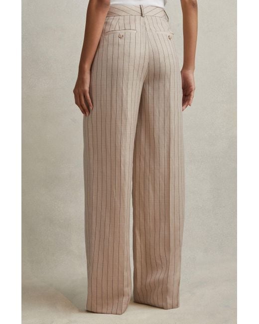 Reiss Natural Odette - Neutral Wool Blend Striped Wide Leg Trousers