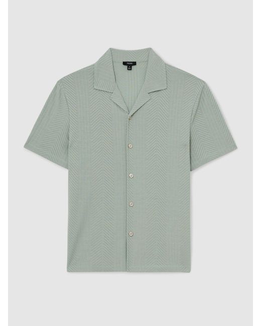 Reiss Green Jacquard Cuban-Collar Shirt for men