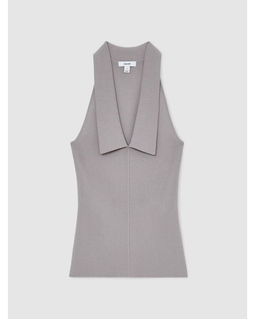 Reiss Gray Collared Rib-Knit Vest