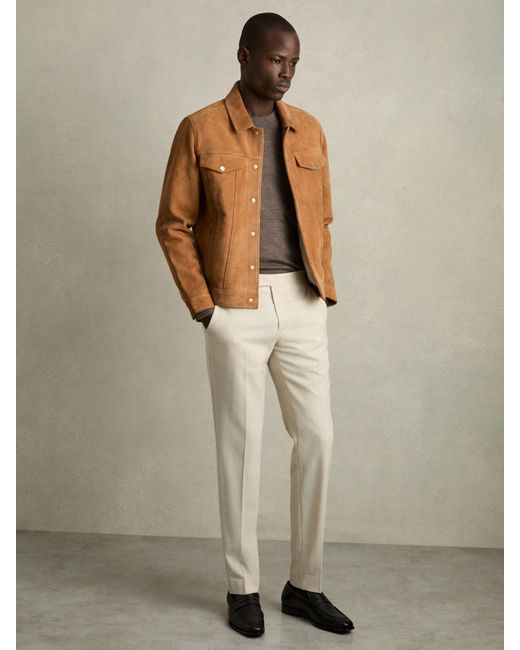 Reiss Natural Tobacco Suede Press-Stud Jacket for men