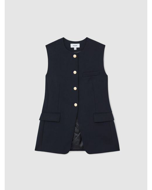 Reiss Blue Button-Through Longline Waistcoat