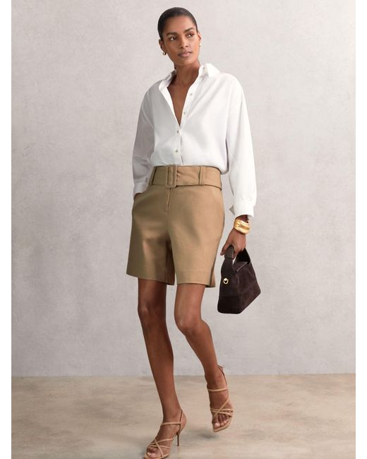 Reiss Natural Cotton-Blend Belted Shorts With Linen