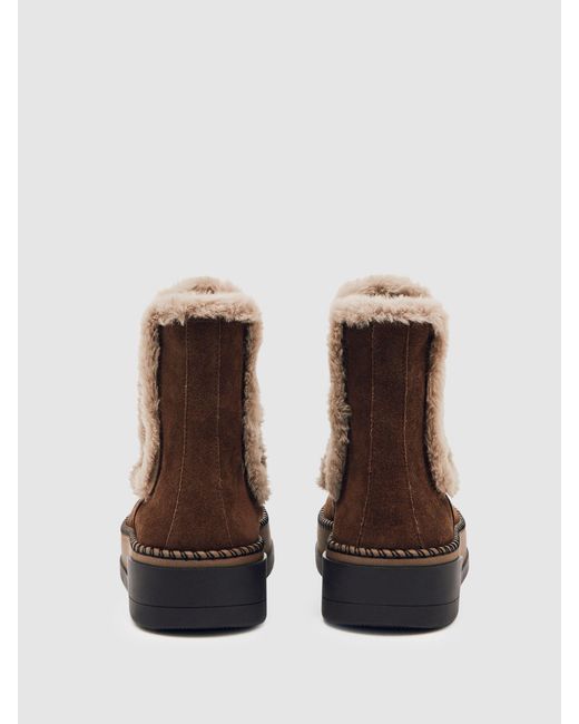 Reiss Brown Suede Faux Fur-Trim Ankle Boots