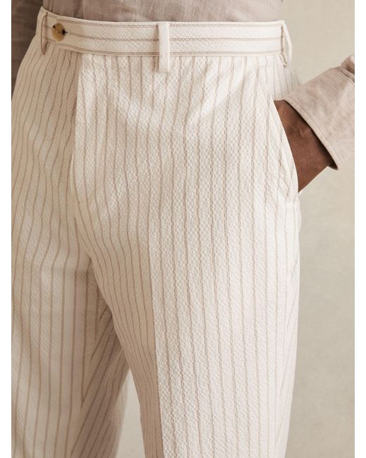 Reiss Natural Off & Taupe Regular-Fit Cotton-Blend Pinstripe Trousers for men