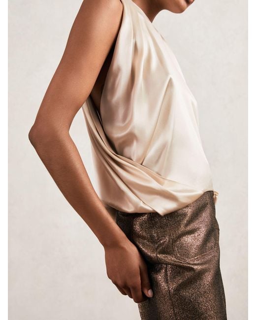 Reiss Natural Silk Draped Sleeveless Top
