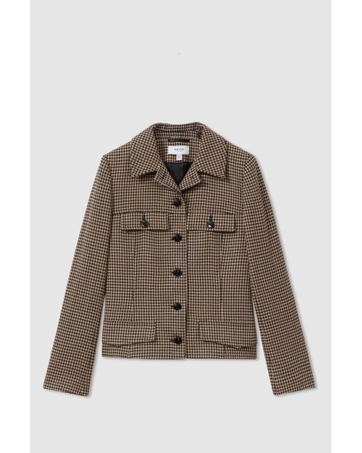 Reiss Multicolor Camel Dogtooth Check Collared Jacket