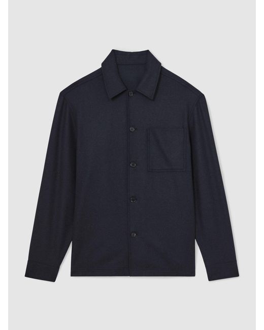 Reiss Blue Cooper - Navy Wool-blend Patch-pocket Overshirt, Xs for men