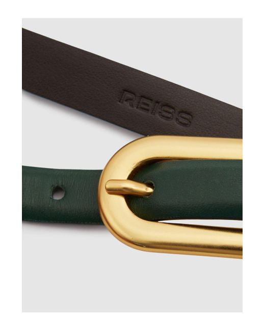 Reiss Chaya - Green Thin Leather Elongated Buckle Belt