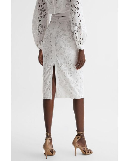 Reiss Immi - White Lace Co-ord Pencil Skirt, Us 4