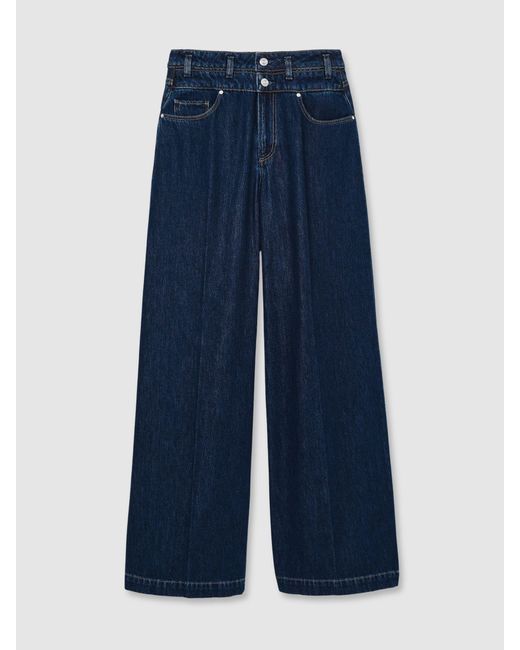 PAIGE Blue Waistband Wide-Leg Jeans