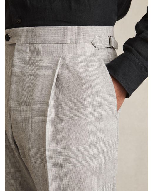 Reiss Natural Wool-Linen Check Tapered Trousers for men